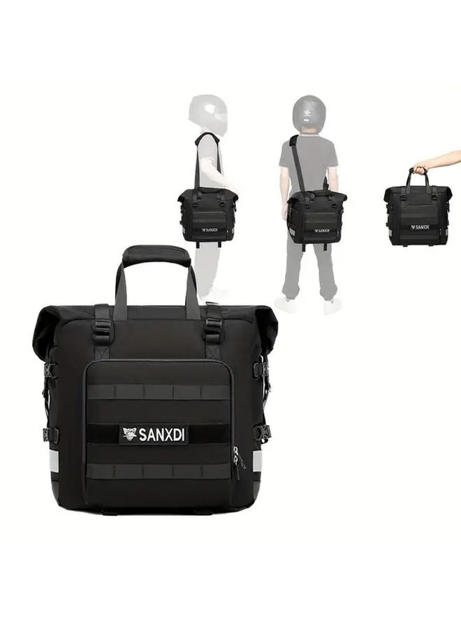 Black Motorcycle Pannier Bag Quick Release Expandable Storage Removable Carrier - Image 3